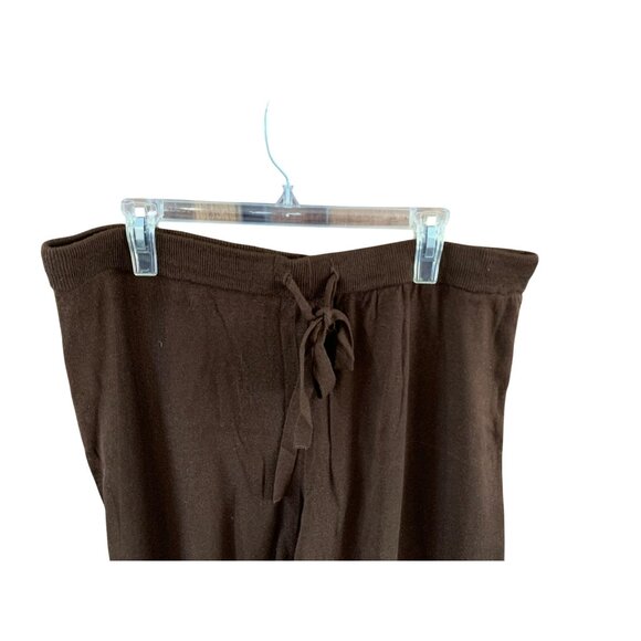 New Cashmere Blend Wide Leg Womens Size XXL Brown Sweater Pants Tie Waist Lounge - Picture 2 of 4